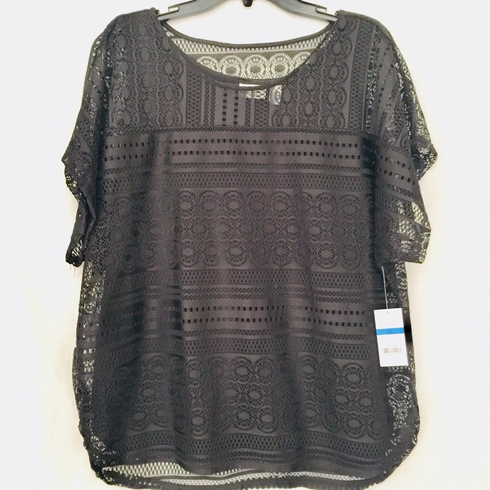 Kim Rogers Black Punch Lace Blouse Size XL NWT